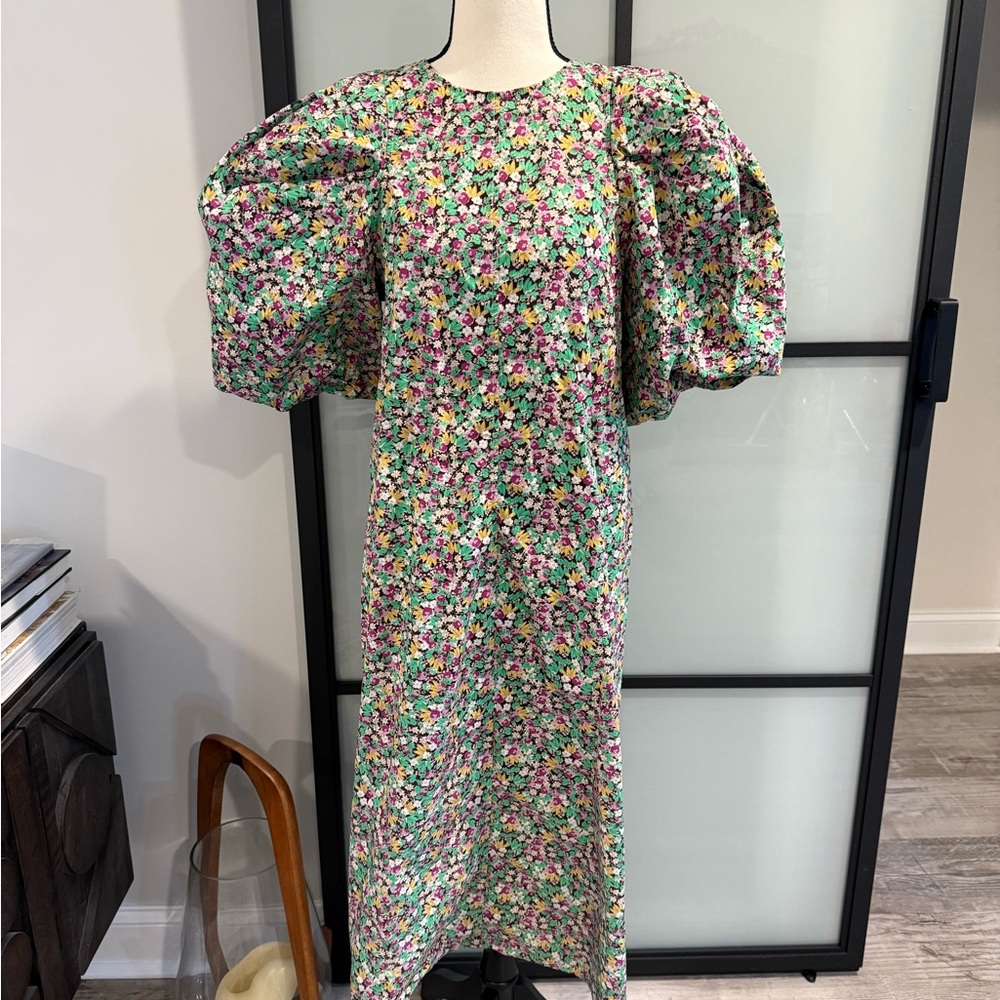 H&M Floral Puff Sleeve Midi Dress
